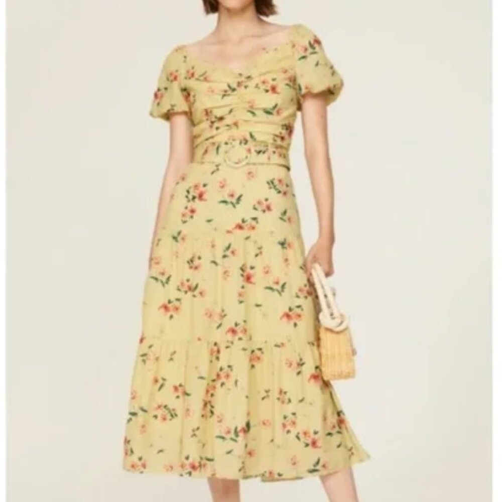 Paloma Blue Evie Yellow Floral Off-Shoulder Dress, size Medium